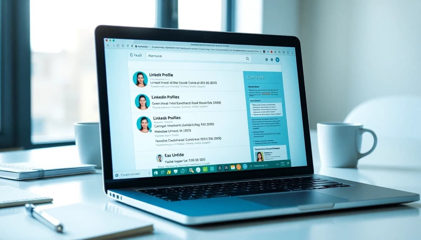 Extract emails from linkedin profiles with a professional digital workspace revealing LinkedIn details.