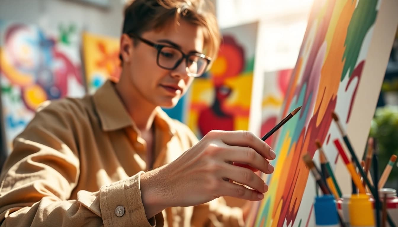 Showcasing vibrant acrylic art creation at https://acrylicpedia.com with artist's hands in focus.