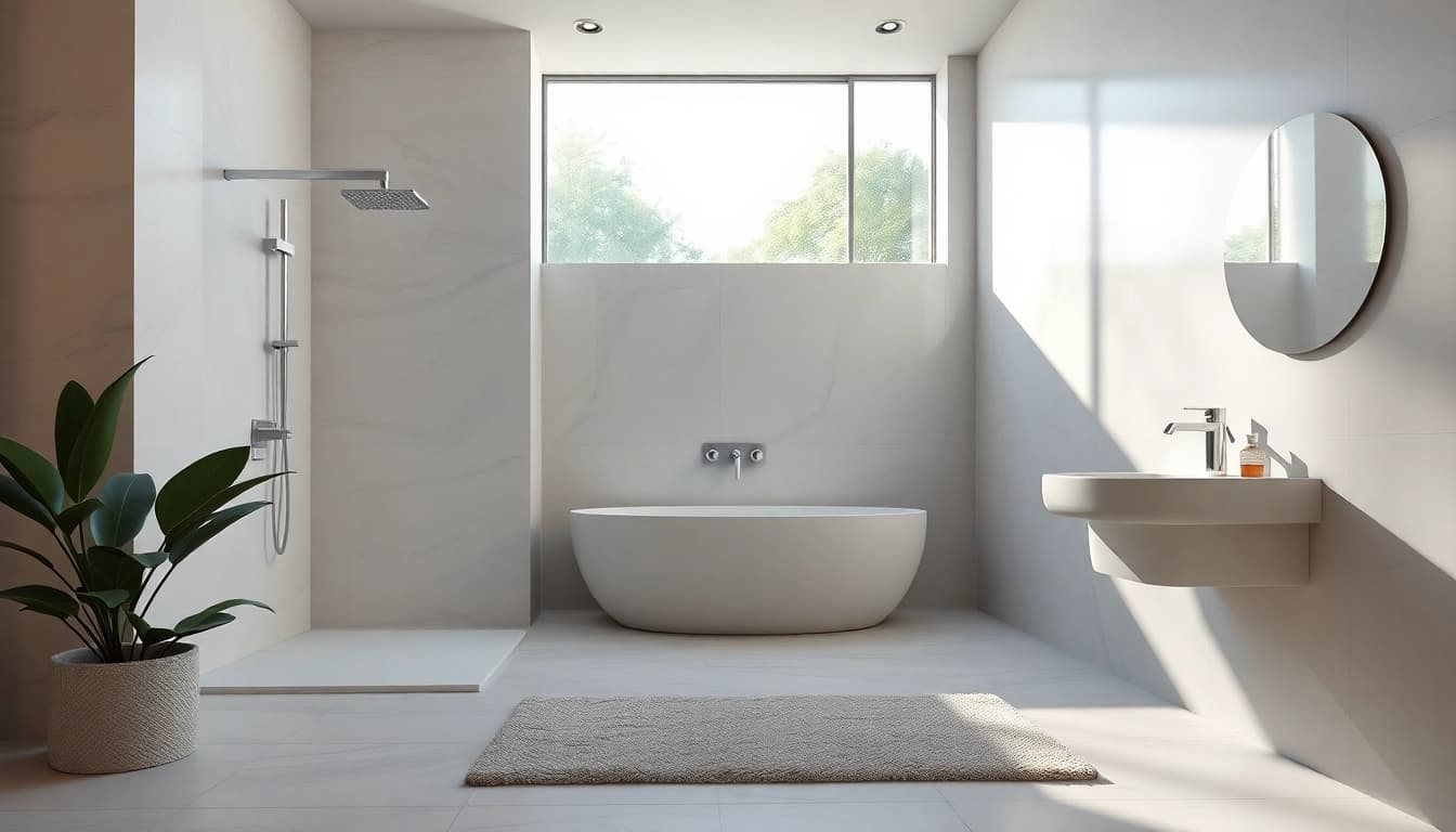 Experience elegant showers in a luxurious bathroom setting with soothing tones and modern design.
