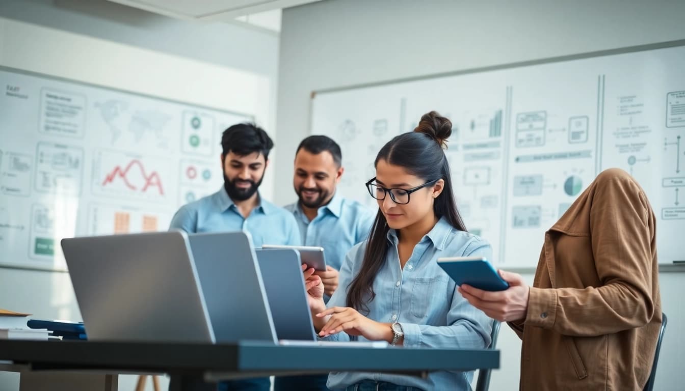 Team working on professional QA services in a bright, modern office environment.