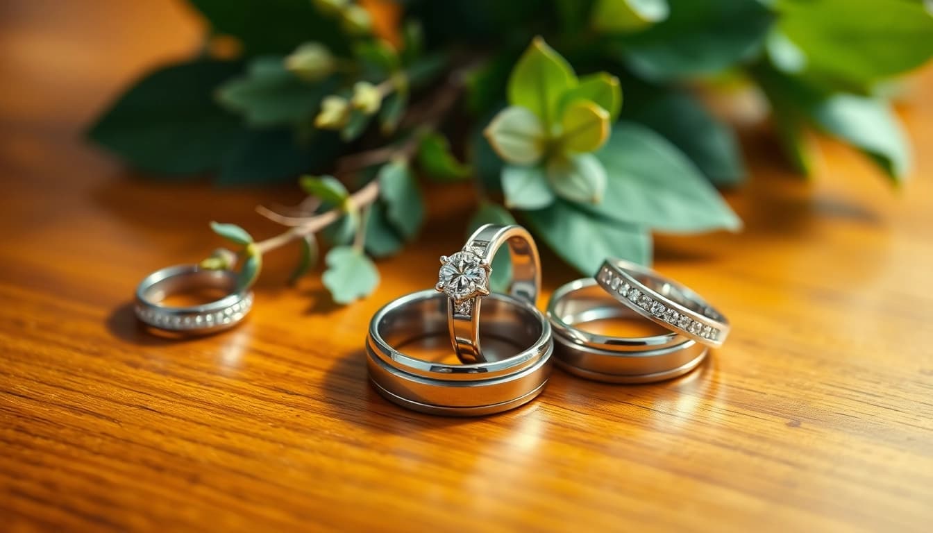 Showcase of mens wedding rings highlighting craftsmanship and elegance.