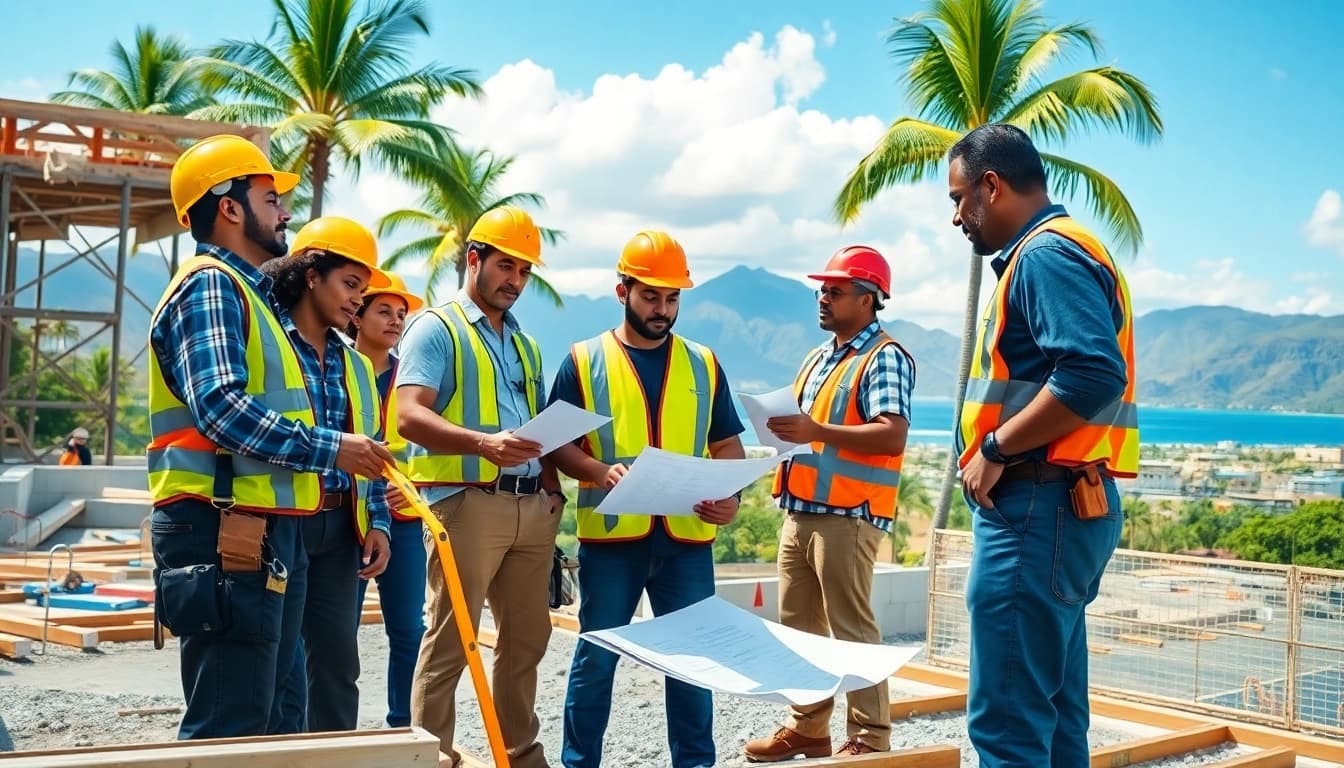 Construction workers and machinery at a site, highlighting the hawaii construction association's community impact.