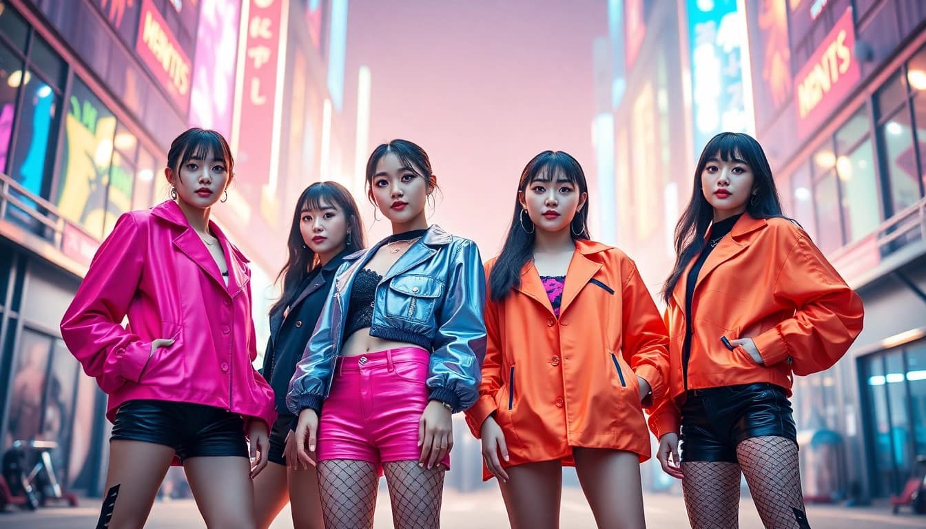 Blackpink news featuring dynamic group photo of the band in vibrant outfits.