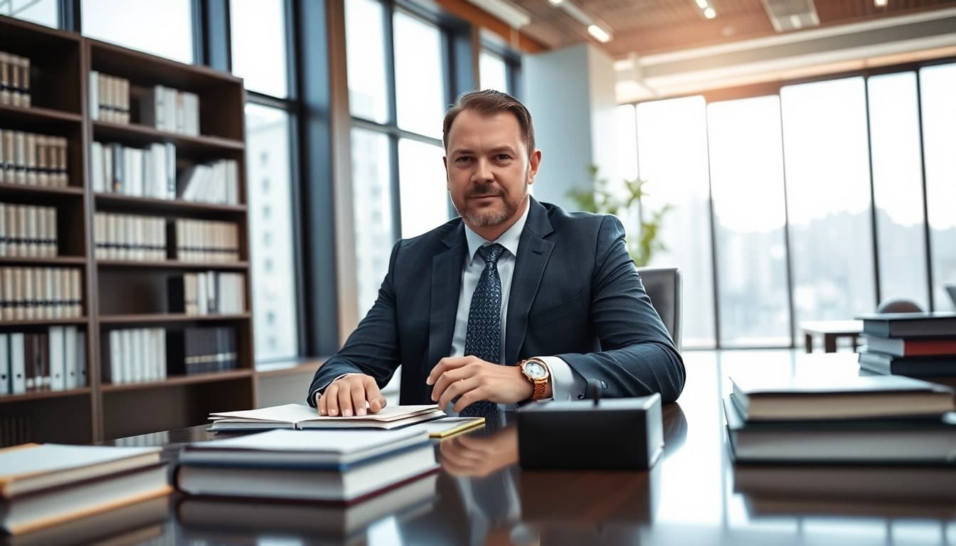 Engaging lawyer at https://www.steinhardtlawfirm.com's office, emphasizing professionalism and trust.