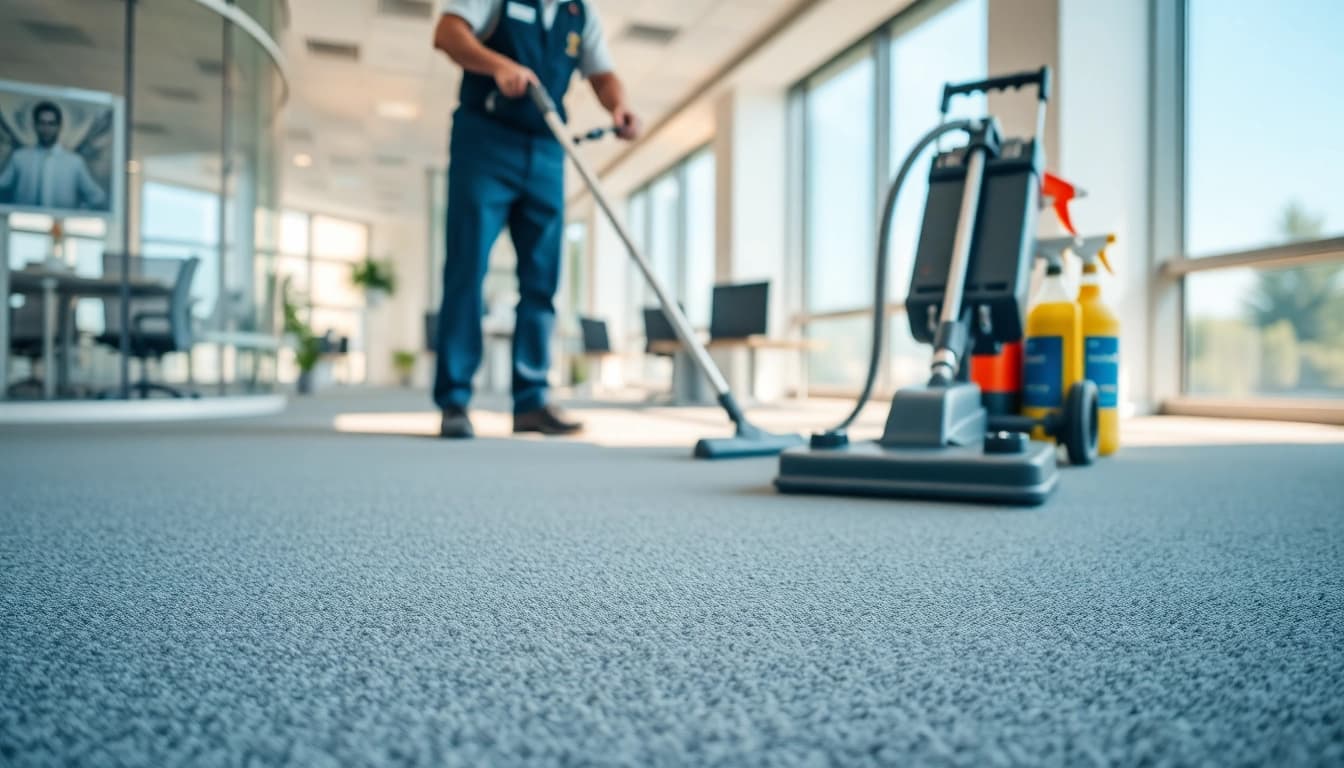 Engaging view of commercial carpet cleaning service showcasing carpet service in action.