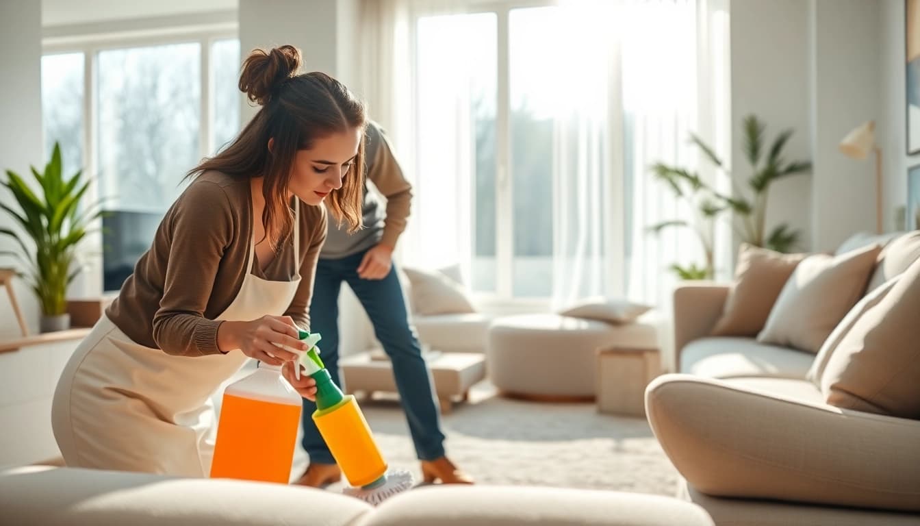 Enhance your living space with our Cleaning service, featuring a professional team in action.