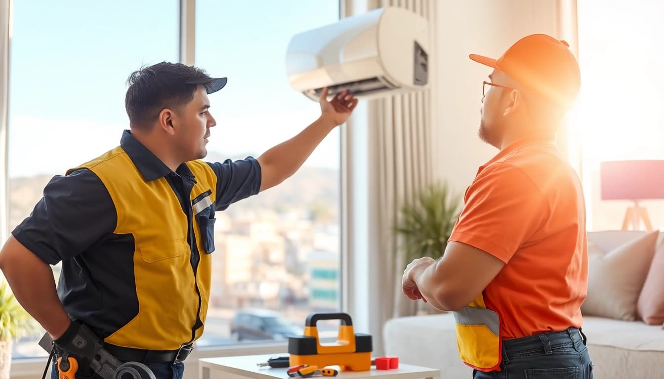 AC repair technician working on a system in Phoenix, AZ, highlighting expert service.