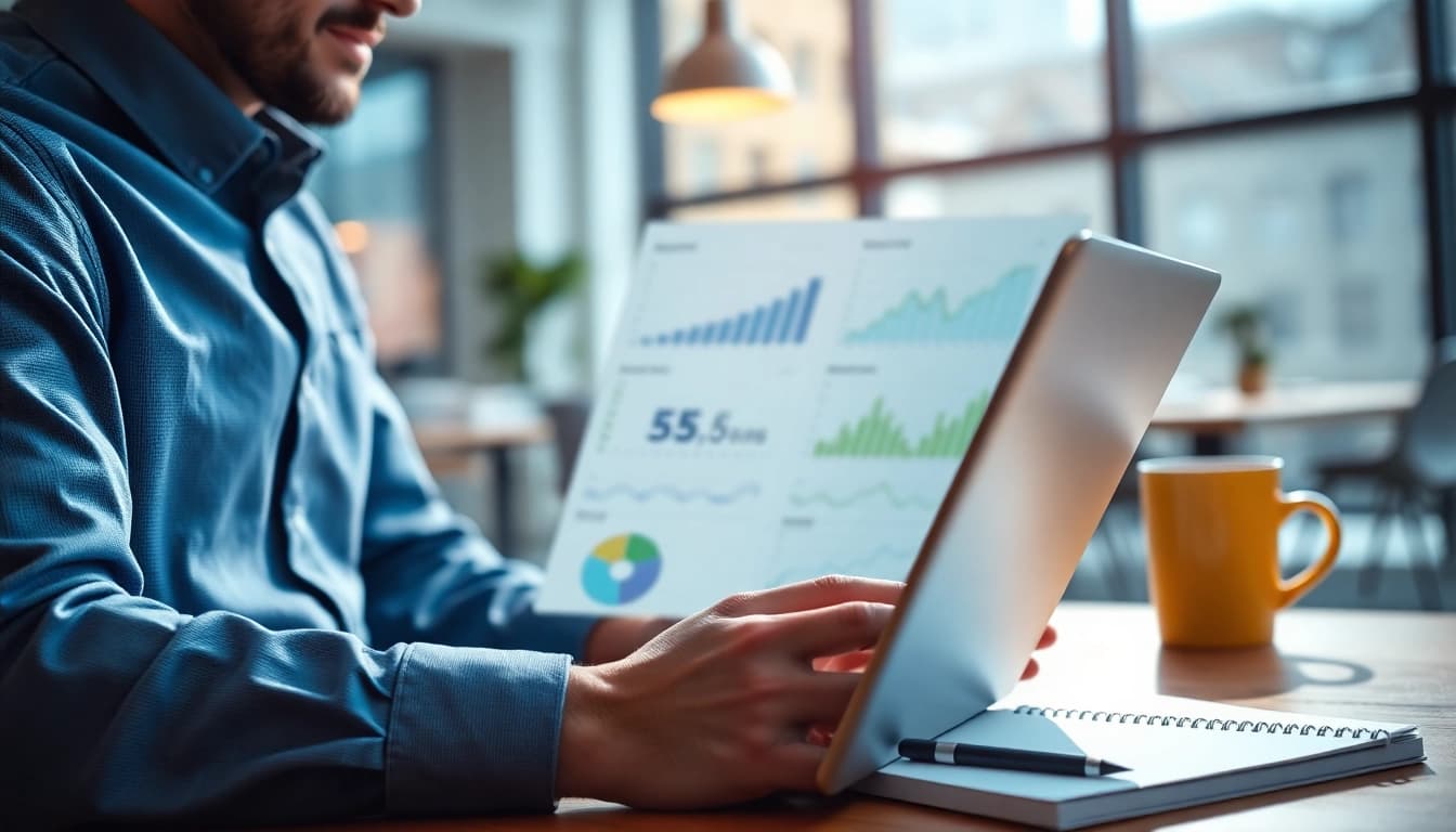SEO Frankfurt Analyse mit Laptop und Diagrammen in modernem Büro.