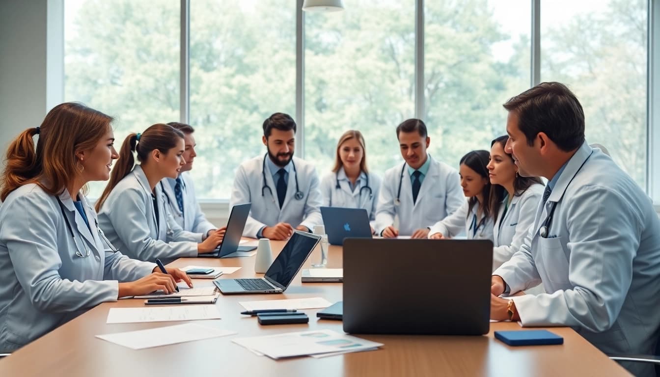 Collaboration on the ADAPTABLE Aspirin Study among healthcare professionals in a bright research setting.