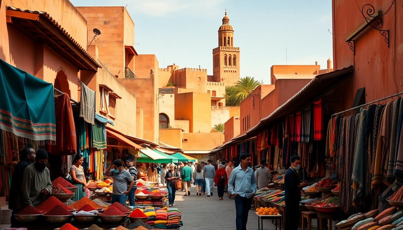 Experience authentic culture at https://www.onelifetrips.com/ showcasing vibrant Marrakech market scene.