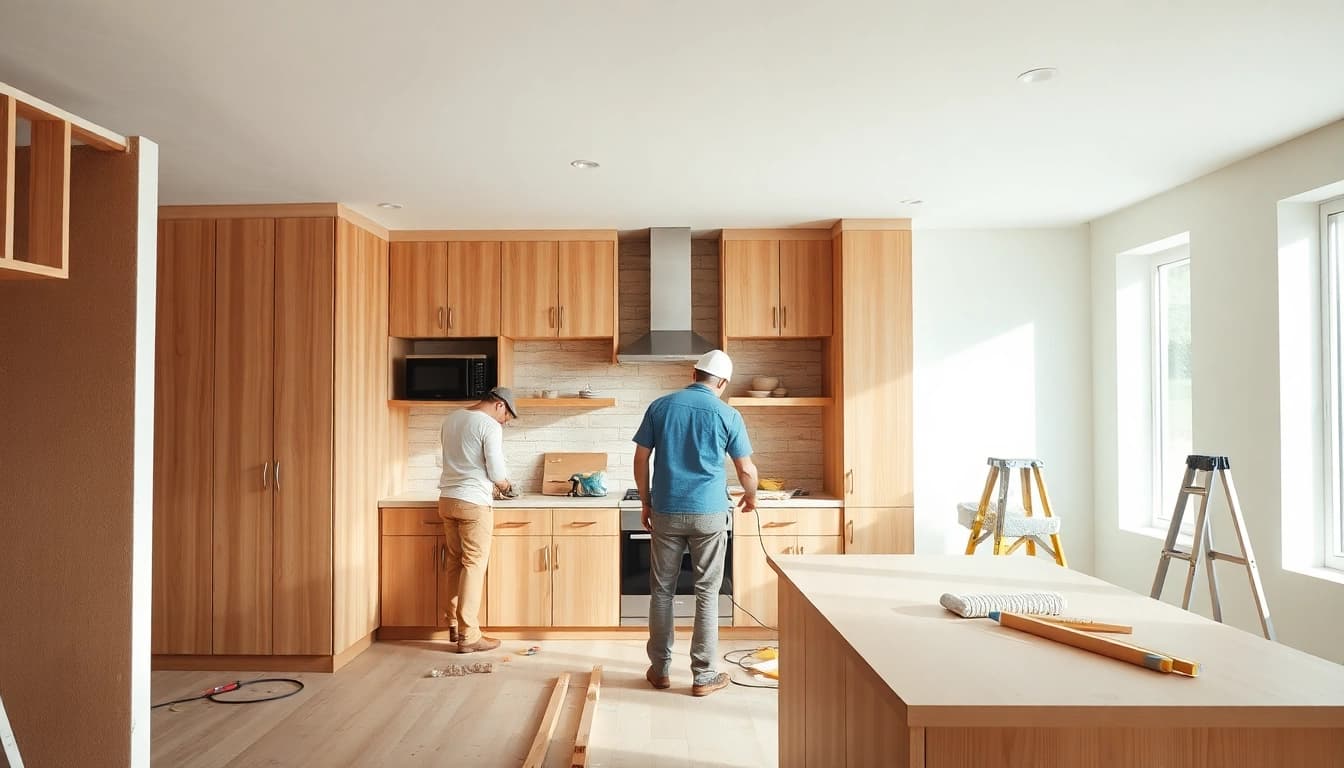 Showcase of home renovation work in a modern kitchen highlighting the renovation process.