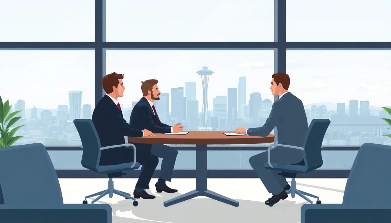 Seattle Social Security Disability Lawyers collaborating in a professional office setting.