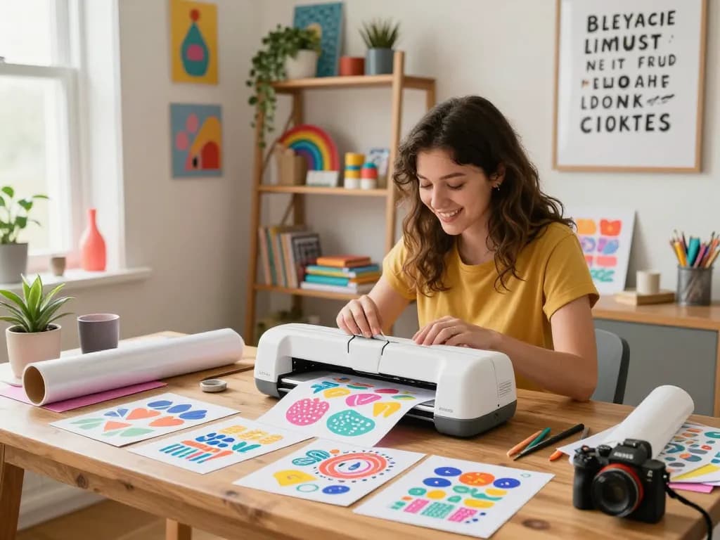 Creating unique crafts with vibrant Svg files in a bright home studio.
