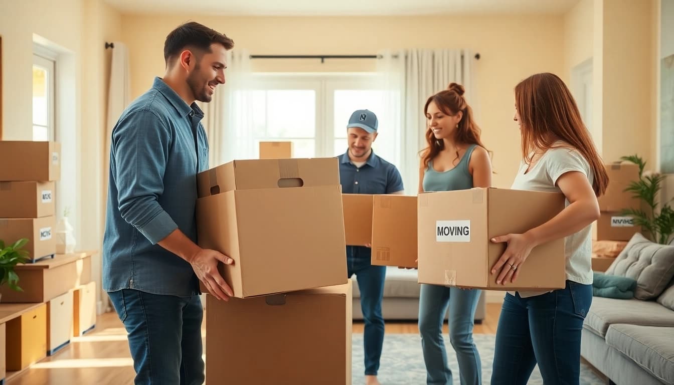 Efficient moving companies edmonton team packing boxes and furniture during a residential move.