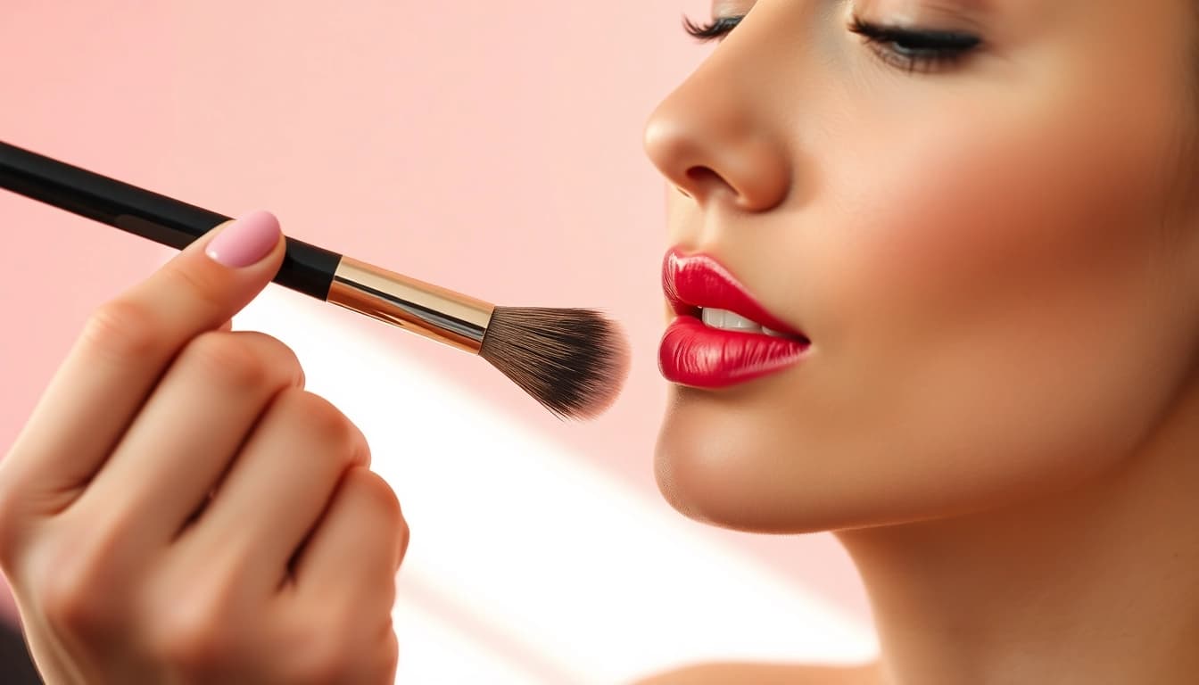 Apply lip blending brush for a flawless lip look with vibrant colors and smooth blending.