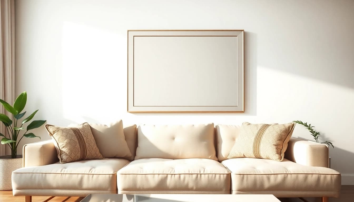 Elevate your decor with a handmade mirror from https://merithome.co.uk, showcased in a chic living room setting.