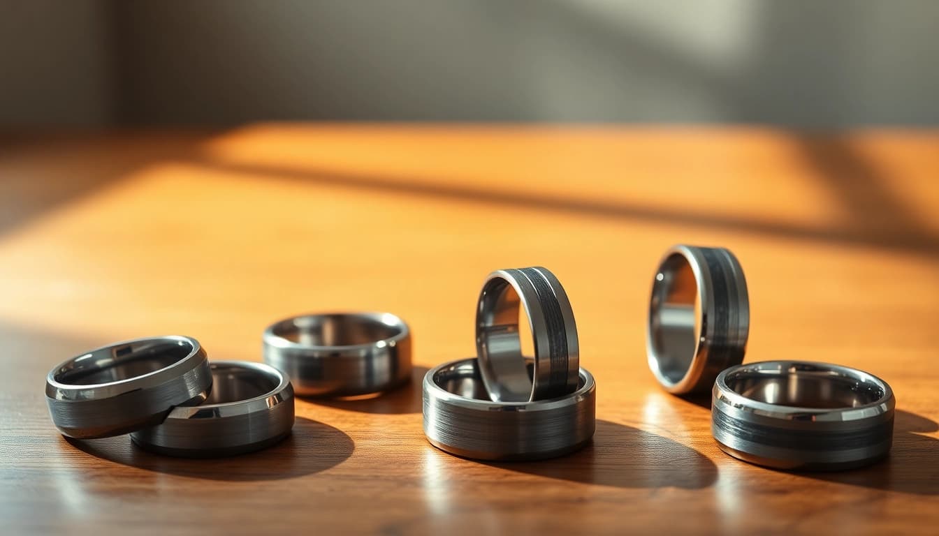 Showcase of Gunmetal Wedding Bands for Men emphasizing their stylish elegance and unique textures.