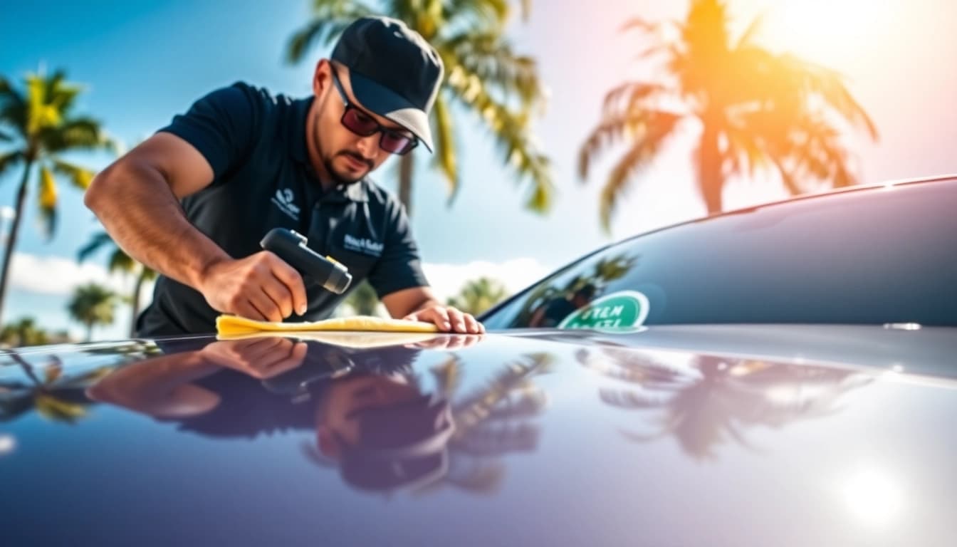 Mobile detailing Hollywood FL showcasing a shiny car being expertly cleaned.