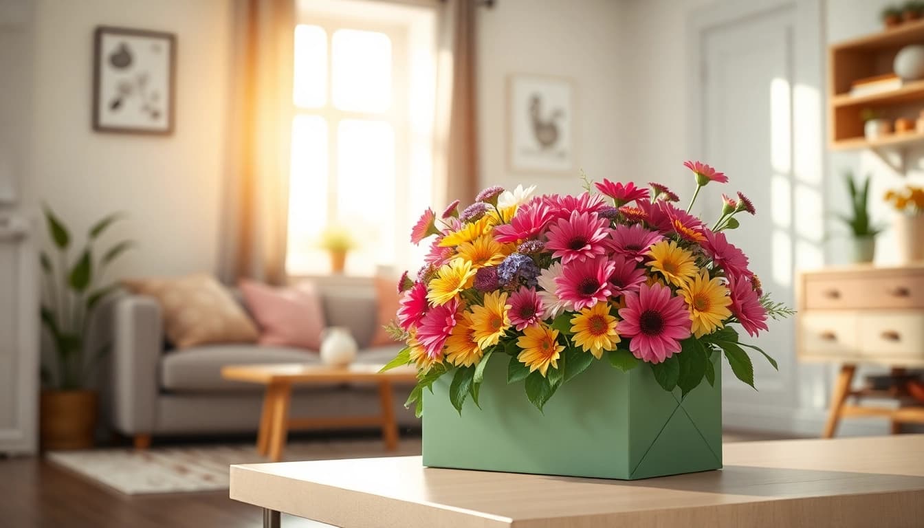 Delightful letterbox flowers beautifully arranged and packed in a cozy home interior.