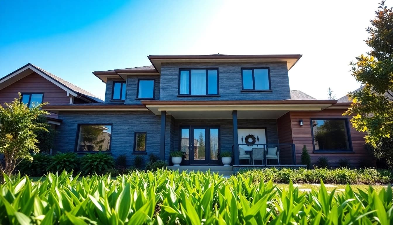 Showcase captivating Exterior Decorative Cladding enhancing a modern home's exterior with vibrant colors.