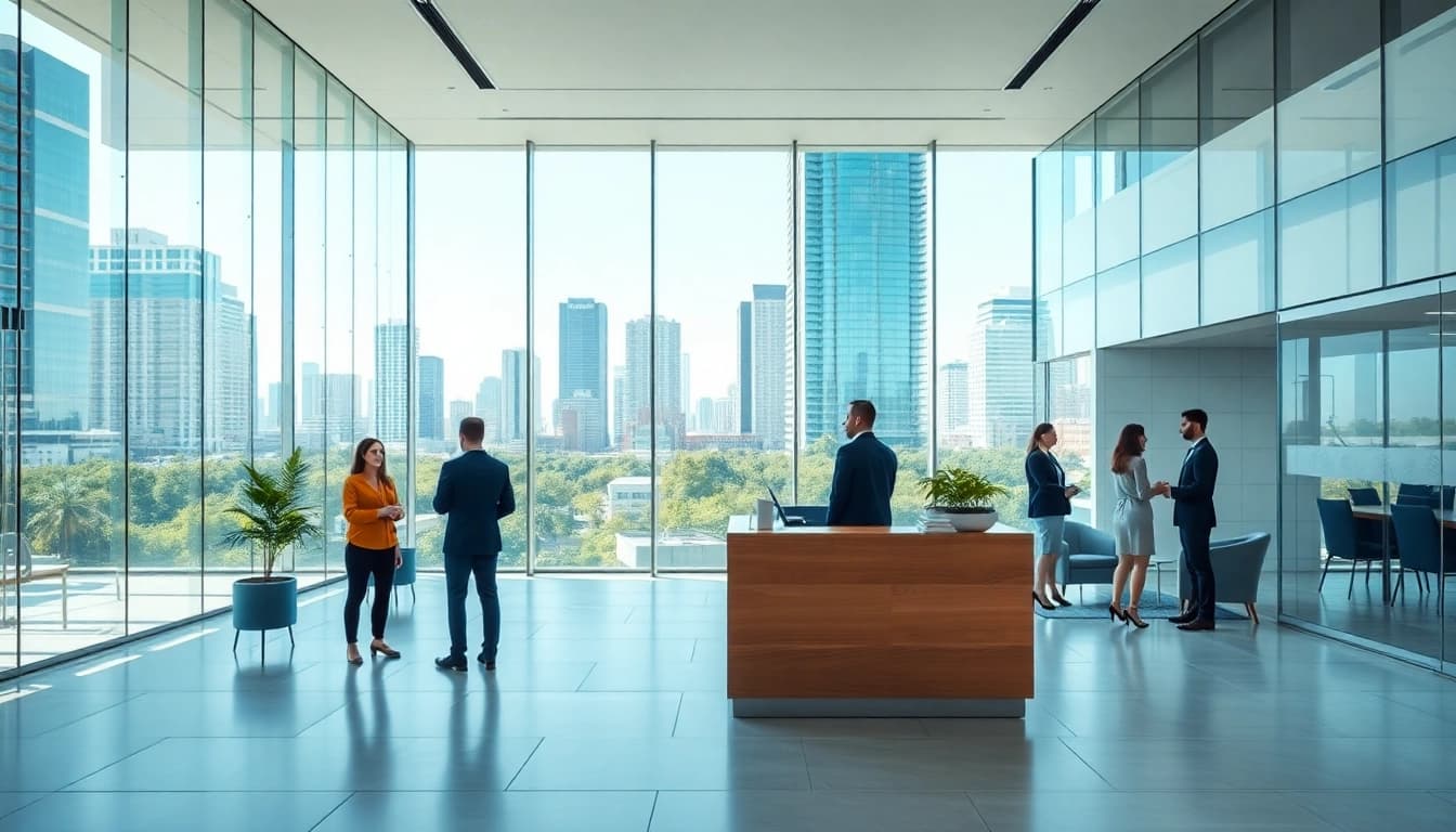 Real Estate office showcasing modern design and inviting atmosphere for potential clients.