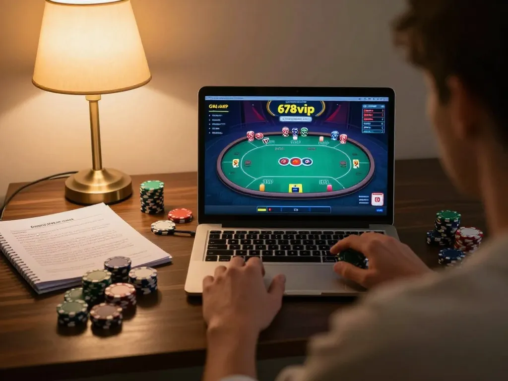 Engaging in an online poker game at 678vip com for an exciting gambling experience