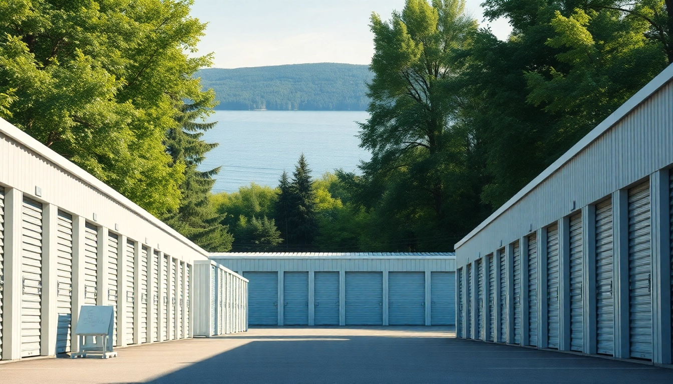 Store secure items at cold lake storage facility surrounded by nature and bright scenery.