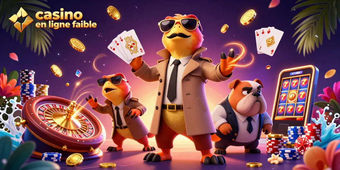 Jouez avec des raptors déguisés dans un casino en ligne fiable, entourés de jetons colorés et de pièces d'or.