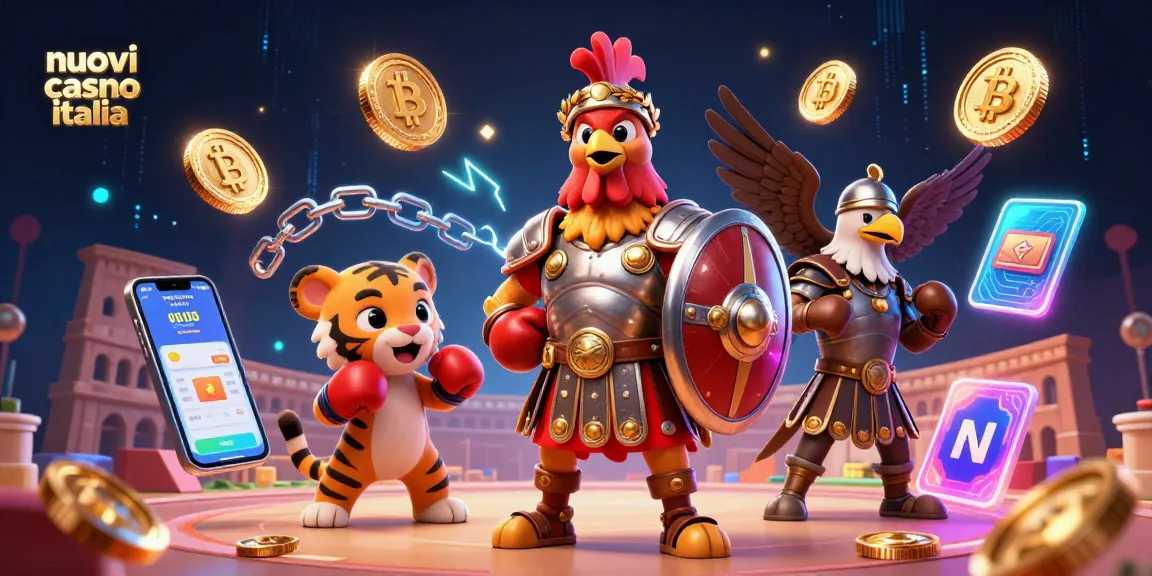 Esplora il mondo dei nuovi casino Italia con un gladiatore e simboli di gioco.