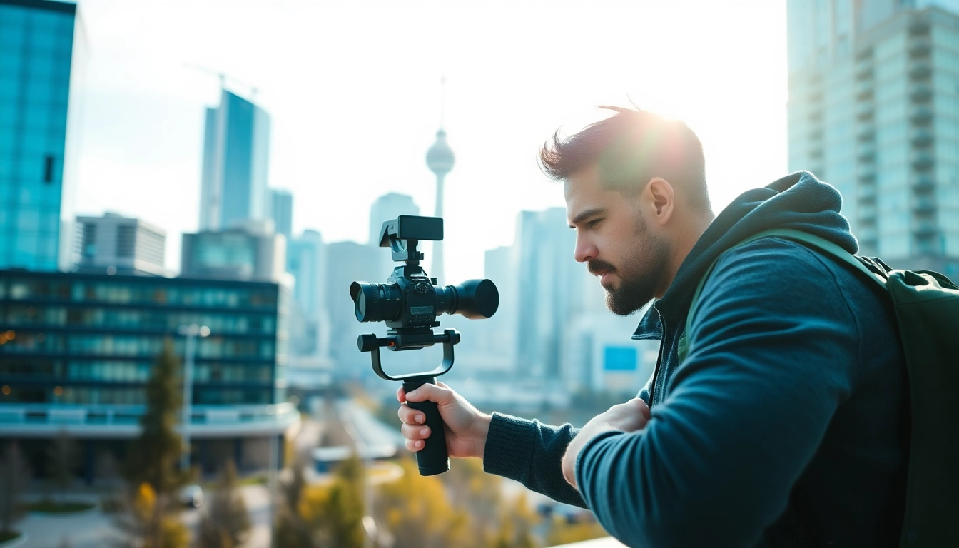 Edmonton videographer recording stunning visuals in a vibrant urban setting.