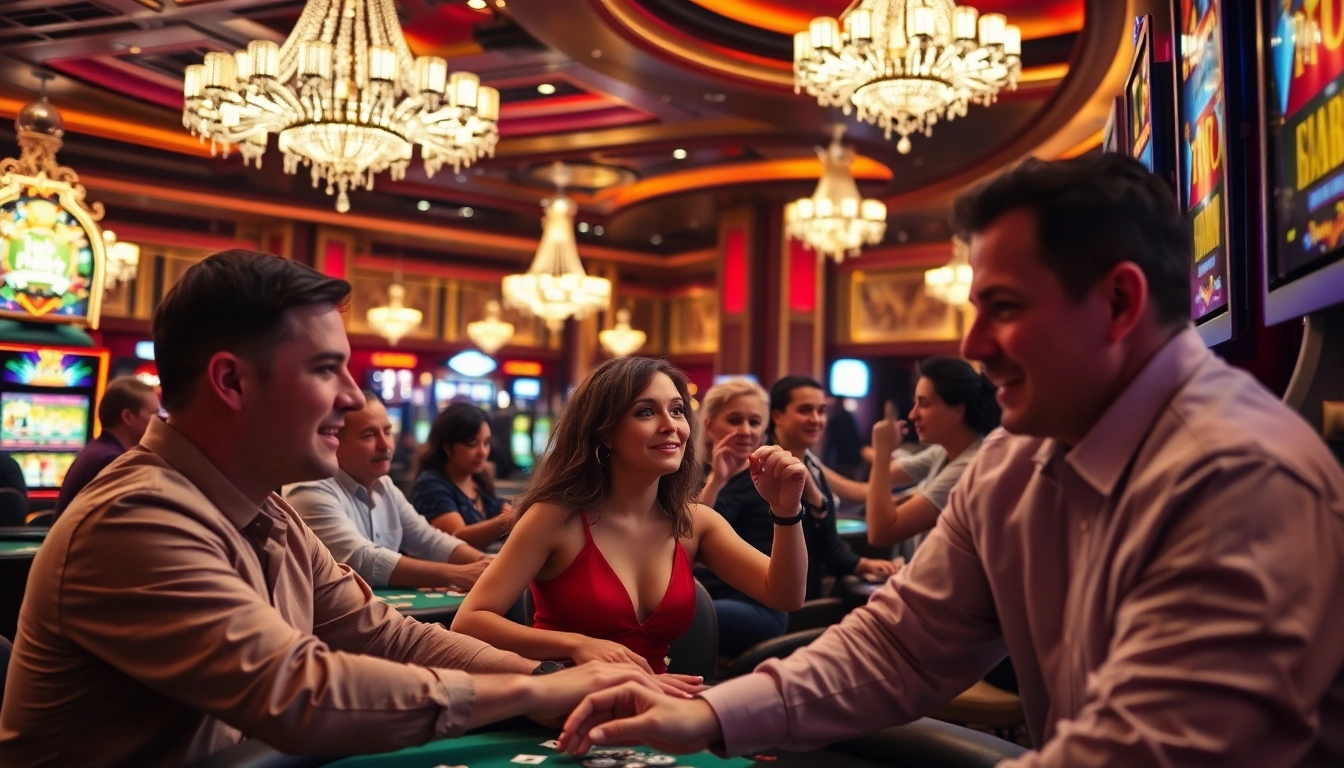 Engaged players enjoying games at 8win malaysia casino, showcasing excitement and luxury.
