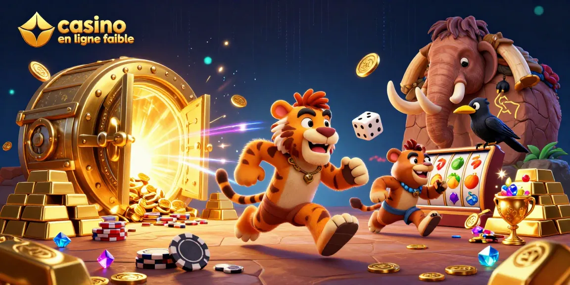 Jouez avec le caveman et le tigre à des jeux dans un casino en ligne fiable illuminé.