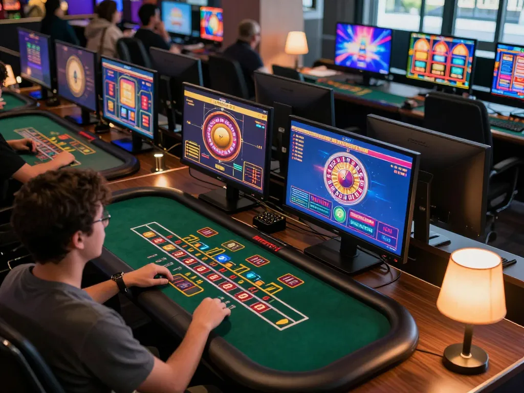 Giường bệnh nhân gaming with strategic gameplay on multiple screens in modern home setup