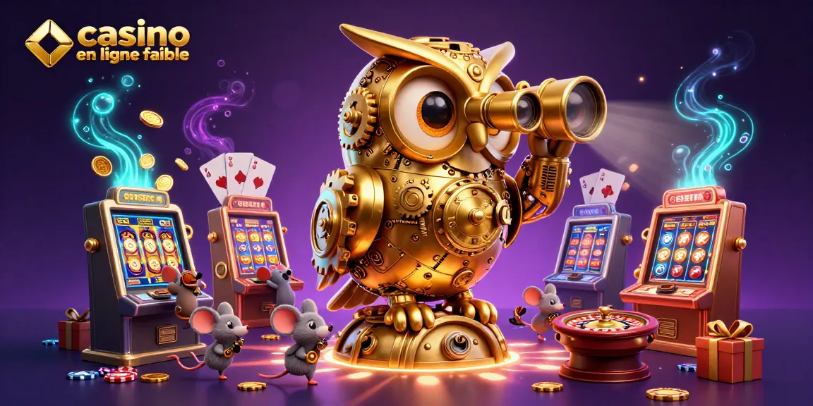 Jouez à des jeux de casino en ligne fiables avec un hibou en or et des souris animées sur un sol de casino