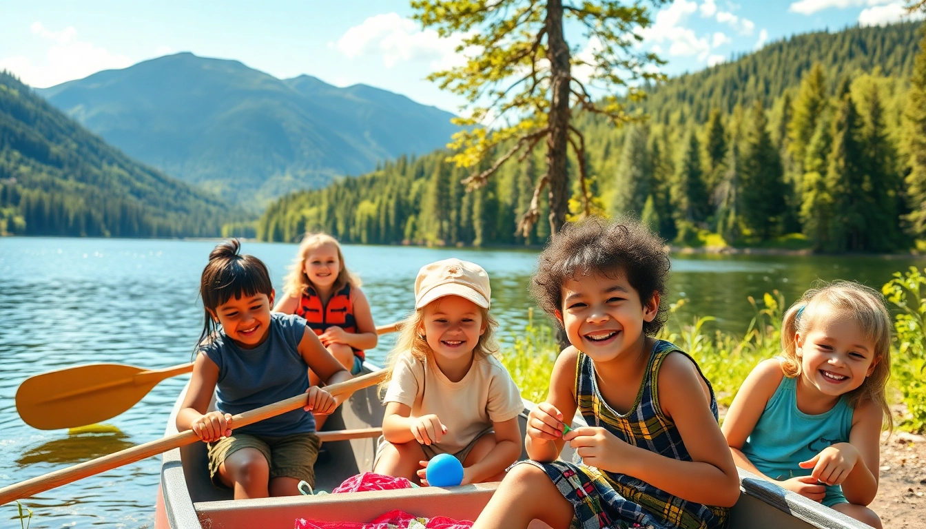 Children enjoying activities at residential summer camps in a sunny outdoor setting.
