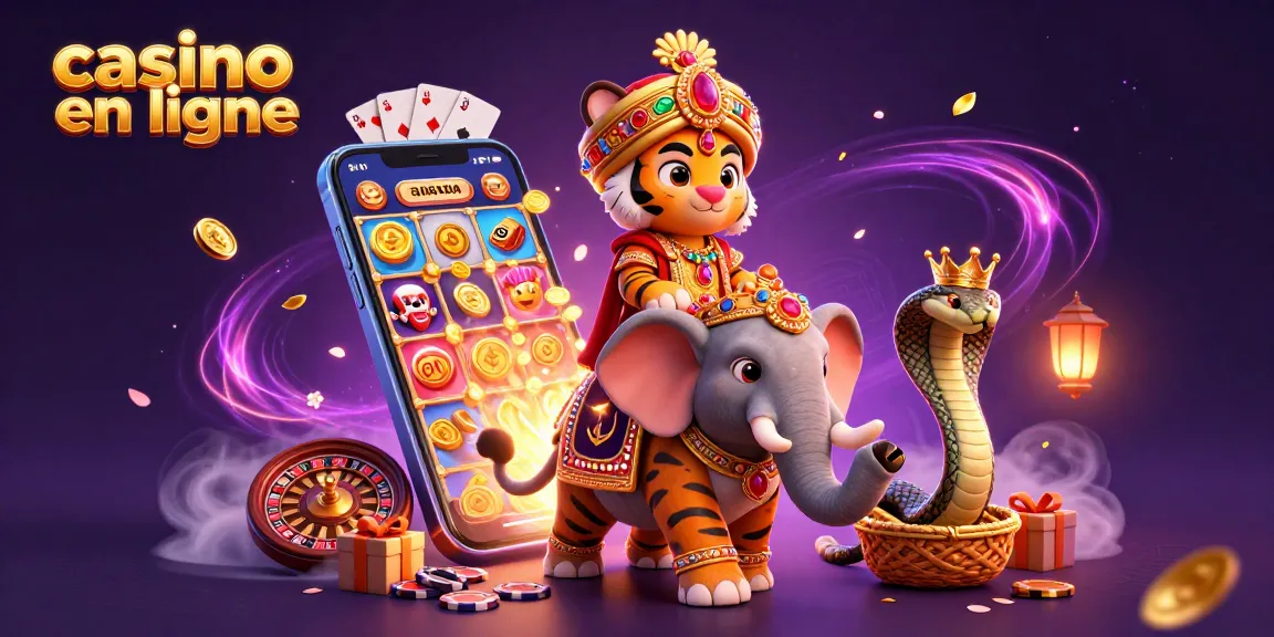 Découvrez l'univers du casino en ligne avec un tigre maharaja et un éléphant en décor dynamique.