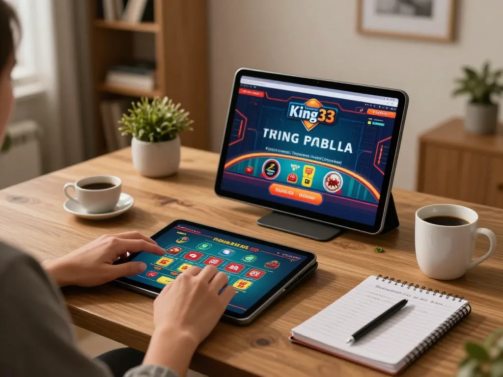 Engaging in King33 online blackjack gameplay with vibrant interface and strategic notes.