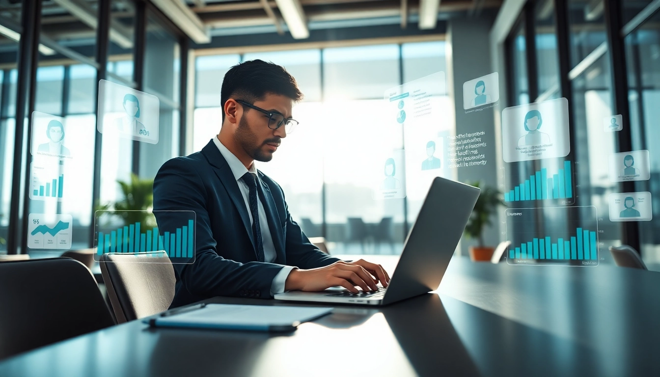 Scrape LinkedIn search results efficiently with a businessperson analyzing data in a bright office.