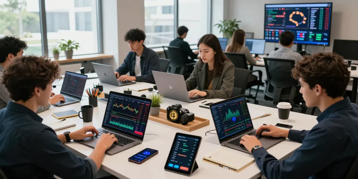 Crypto cloud mining in a modern workspace featuring advanced trading interfaces, digital wallets, and live blockchain data analytics.