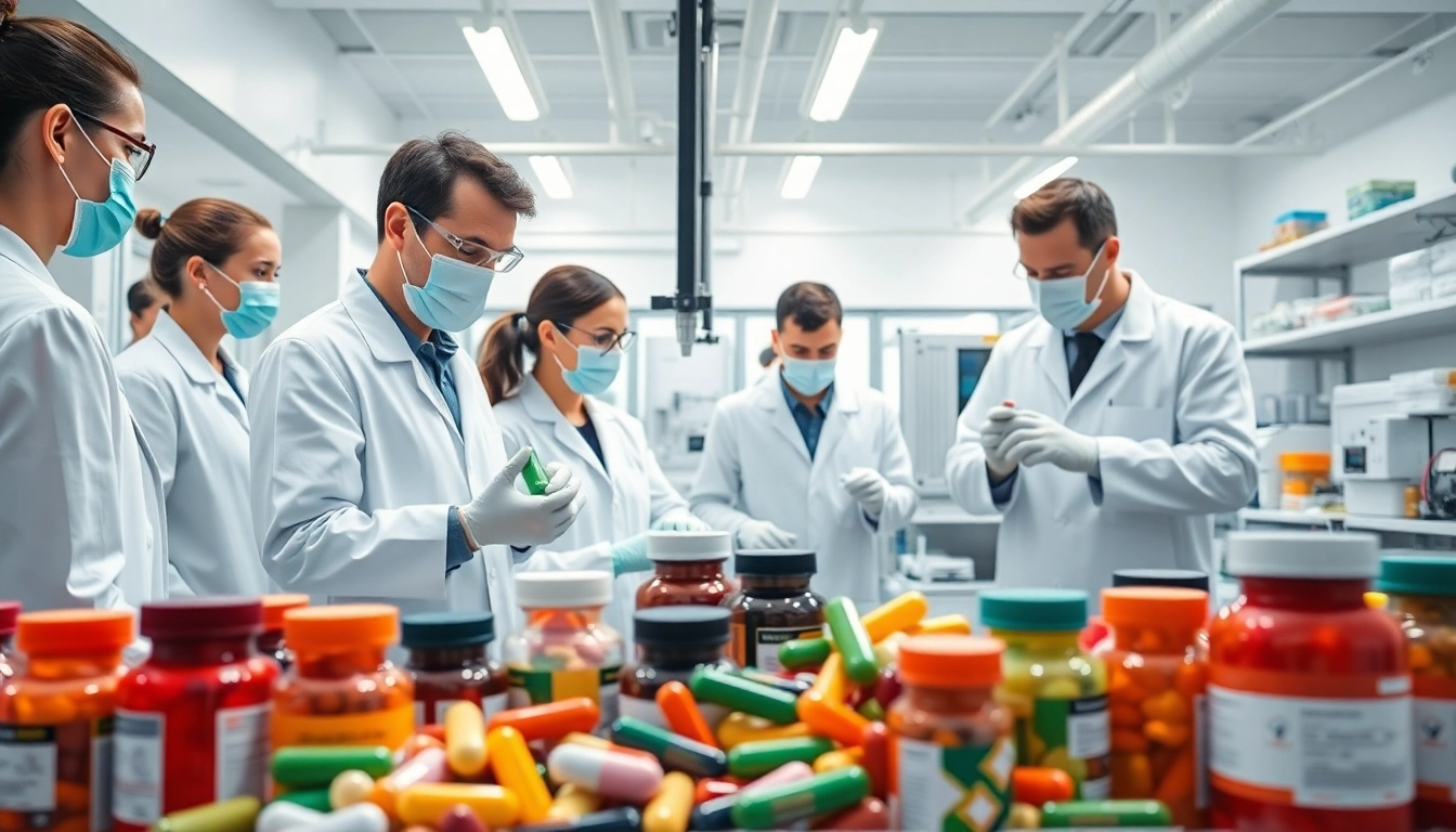 Visual representation of supplement manufacturers UK showcasing a modern laboratory with vibrant products.