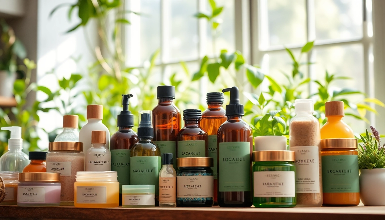 Ekologiska kosmetika displayed elegantly in a natural setting to highlight eco-friendly beauty products.
