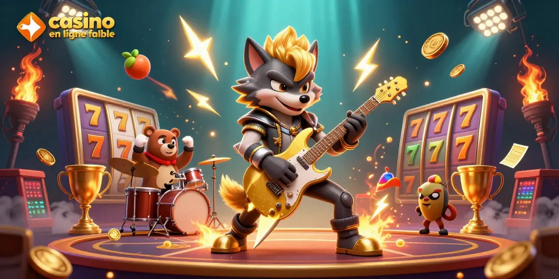 Profitez des jeux palpitants dans un casino en ligne fiable aux côtés d'un loup rock star et d'un ours batteur.