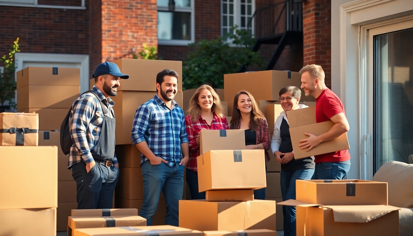 Boston moving company team expertly handling a residential move with packed boxes.