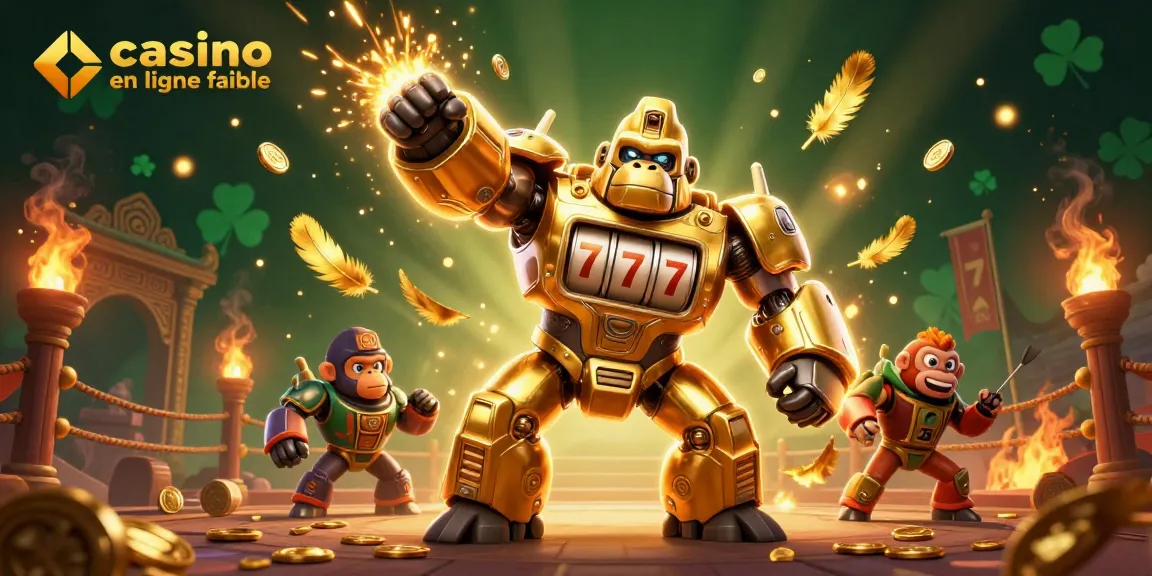 Action immersive dans un casino en ligne fiable avec un gorille mech en or et des éléments de jeu captivants.