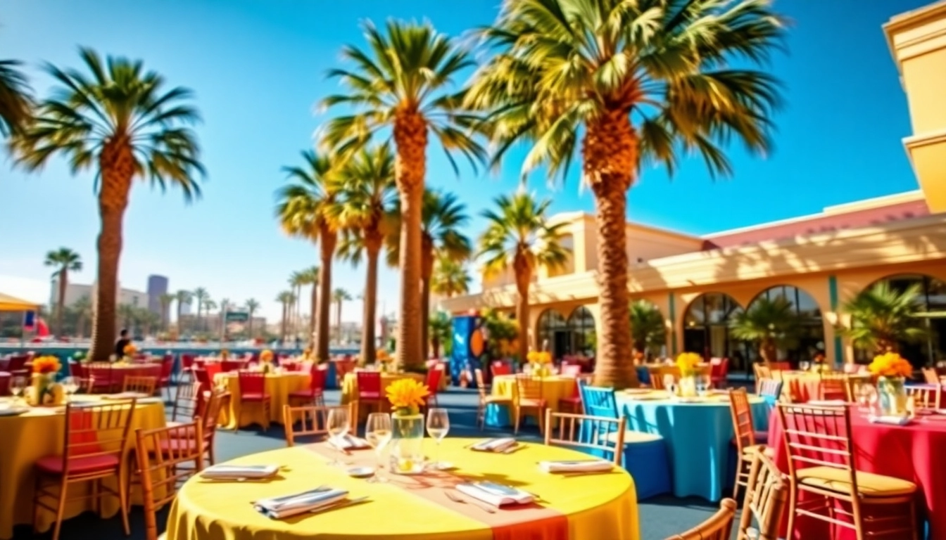Stunning outdoor setup for Party Rentals Las Vegas showcasing elegantly arranged tables and chairs.