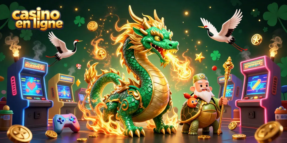 Jouez sur un casino en ligne avec un dragon émeraude et des jeux colorés.