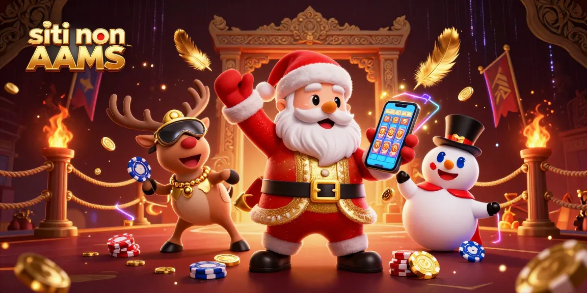 Gioca con i siti non AAMS, immagini vivaci di Santa che mostra jackpot, animali e atmosfera di casinò.