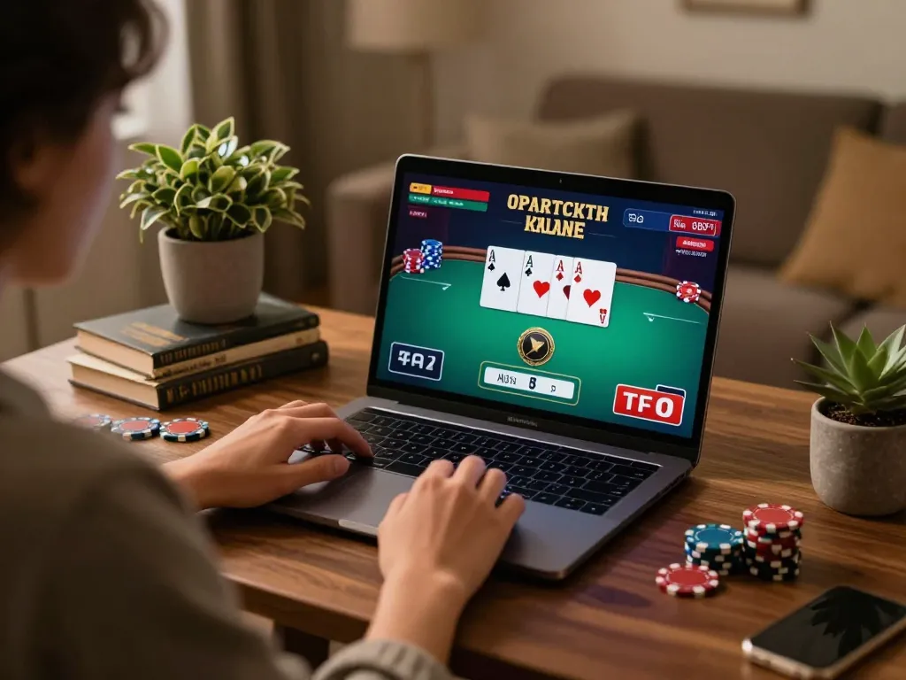 Enjoying a thrilling online poker session with rr88 on a cozy home setup.