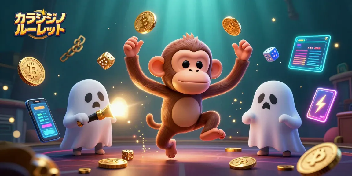 オンラインカジノルーレットの不気味なカジノでジャグリングするモンキーの3Dイラスト