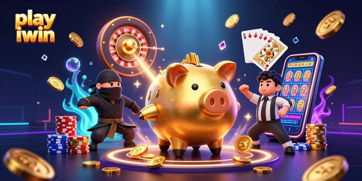 Play iwin with fun characters in a vibrant casino-themed illustration, showcasing exciting game elements.